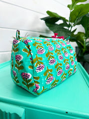 Aqua Floral Quilted Travel Bag