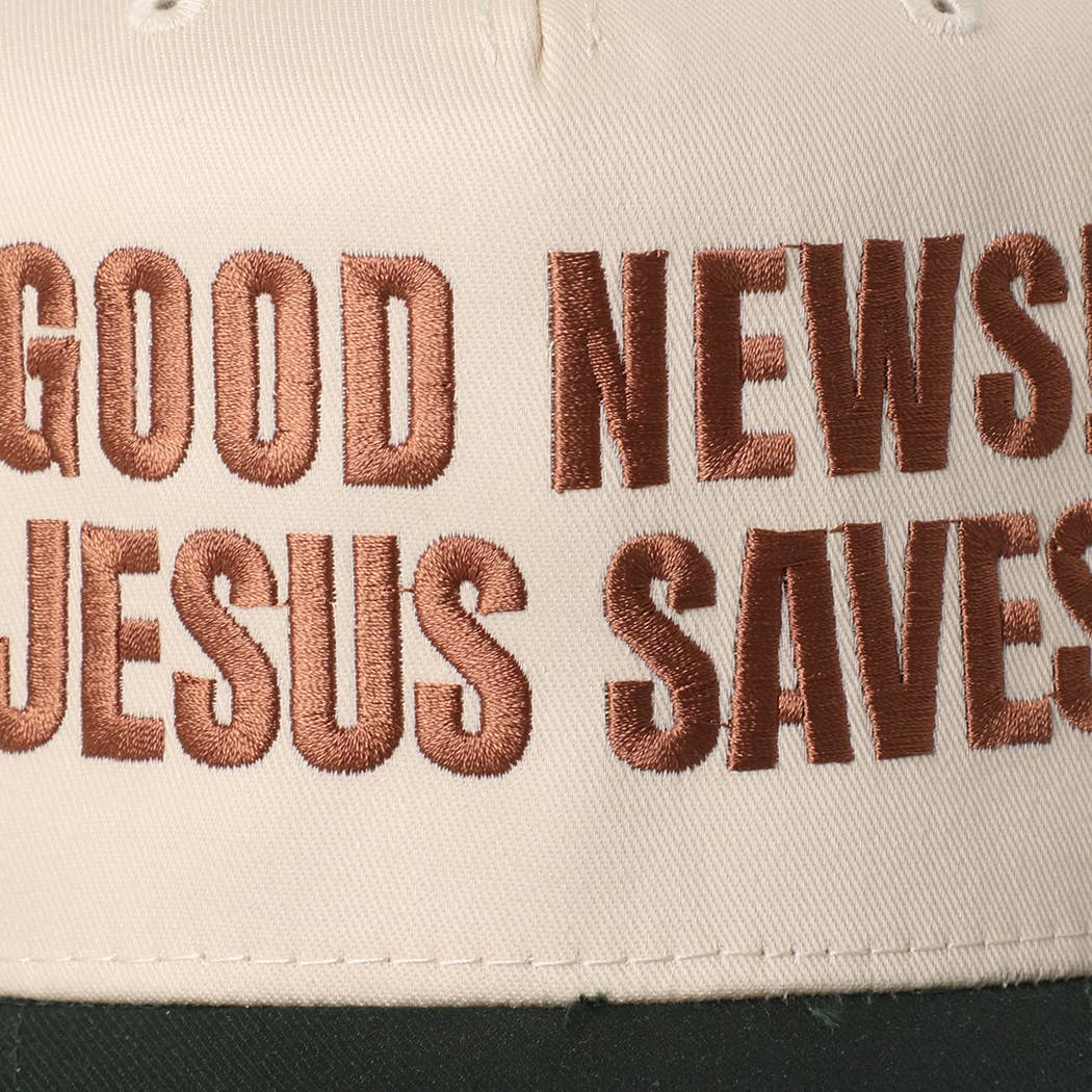 Good News Jesus Saves Trucker Hat/ Green & Brown