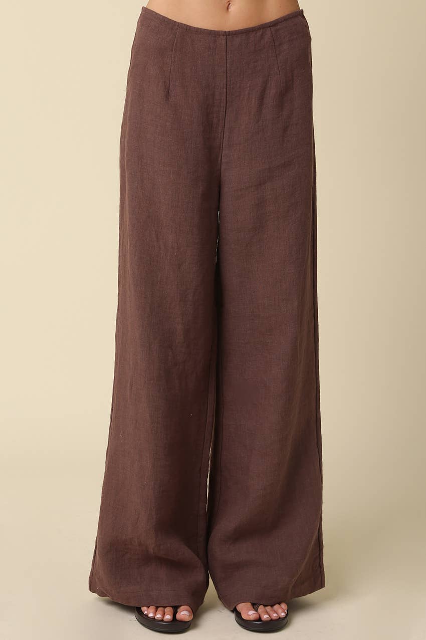 Brown Wide Leg Linen Pants