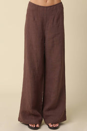 Brown Wide Leg Linen Pants