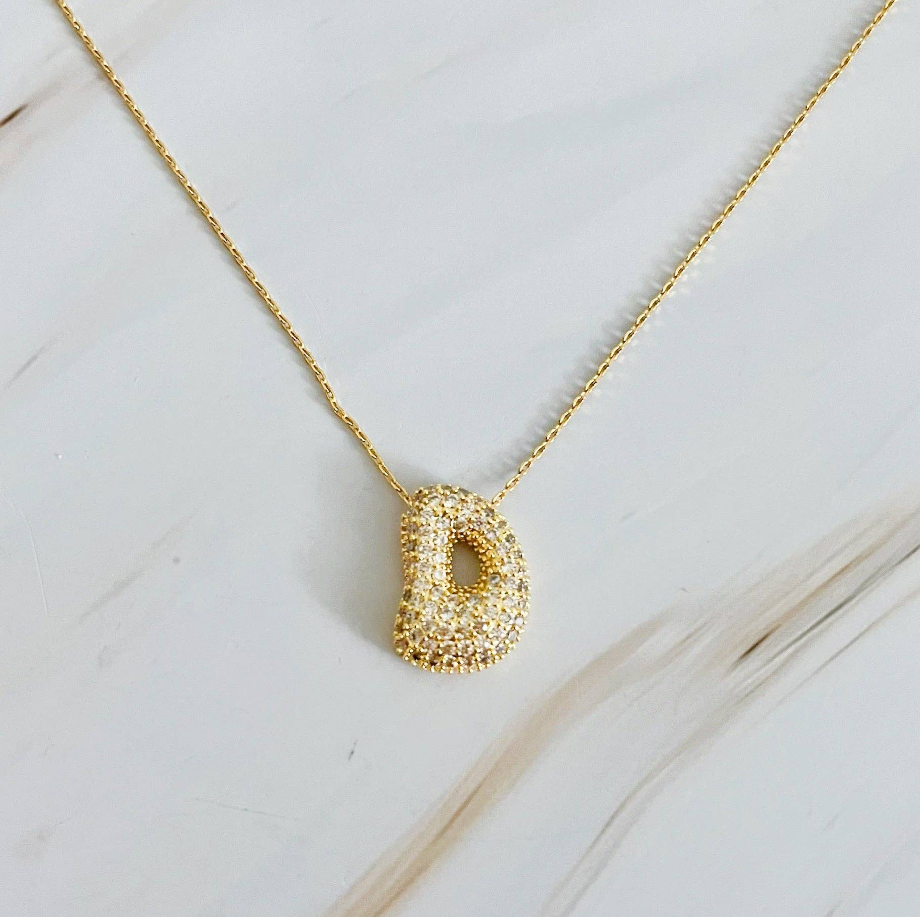 Crystal Bubble Initial Necklace: T at Ninety Nine Boutique, view 14