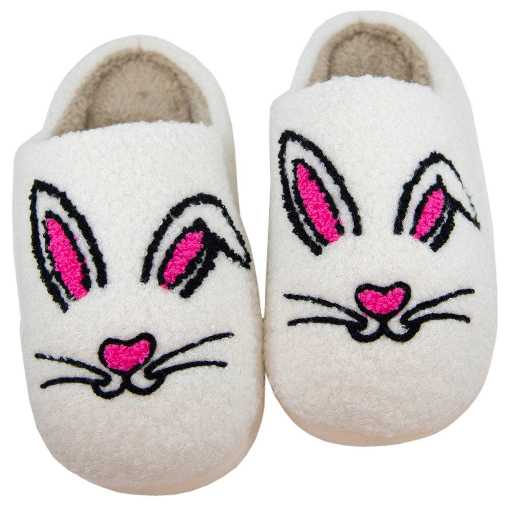 Bunny Face Slippers for Women: White