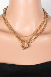 Warped Hoop Pendant Beaded And Chain Layered Necklace