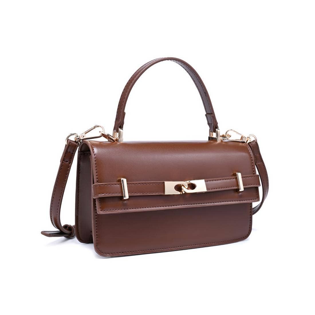 Brown Belted Top Handle Crossbody