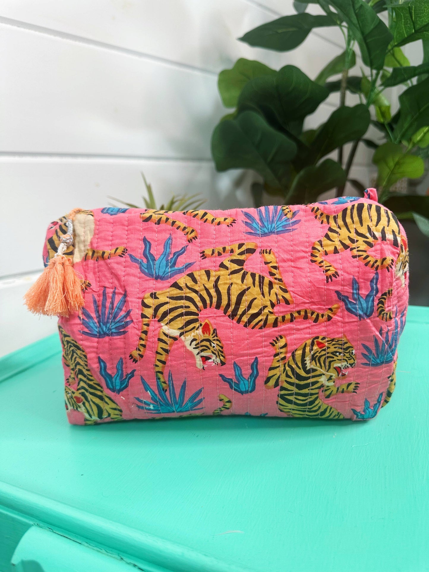 Rose Tiger Print Quilted Makeup Bag