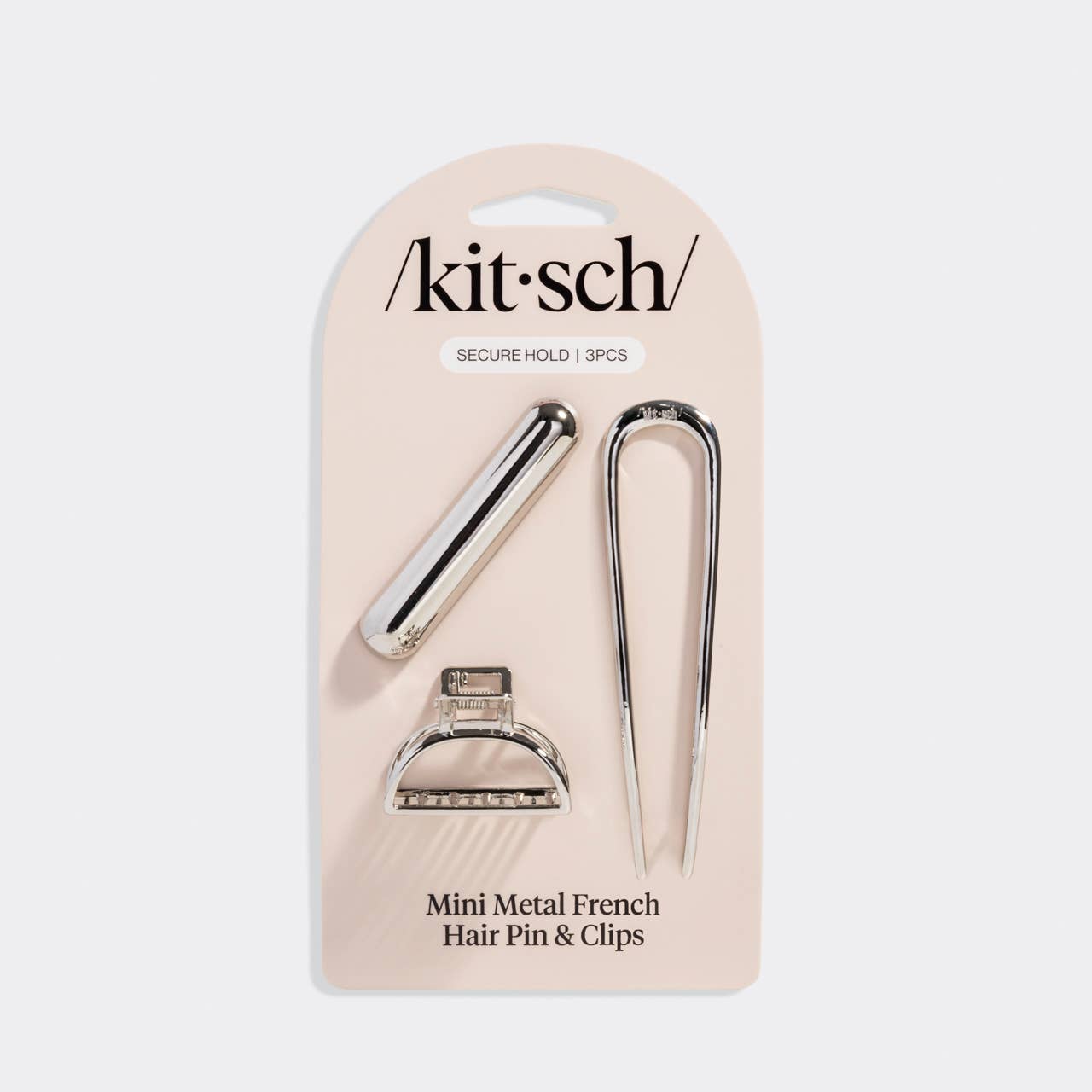 Mini Metal French Hair Pin & Clips 3pc Set - Silver