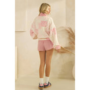 Pink Printed Quarterzip Sweater