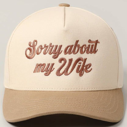 Sorry About My Wife / Husband Embroidery Two-Tone Canvas Cap