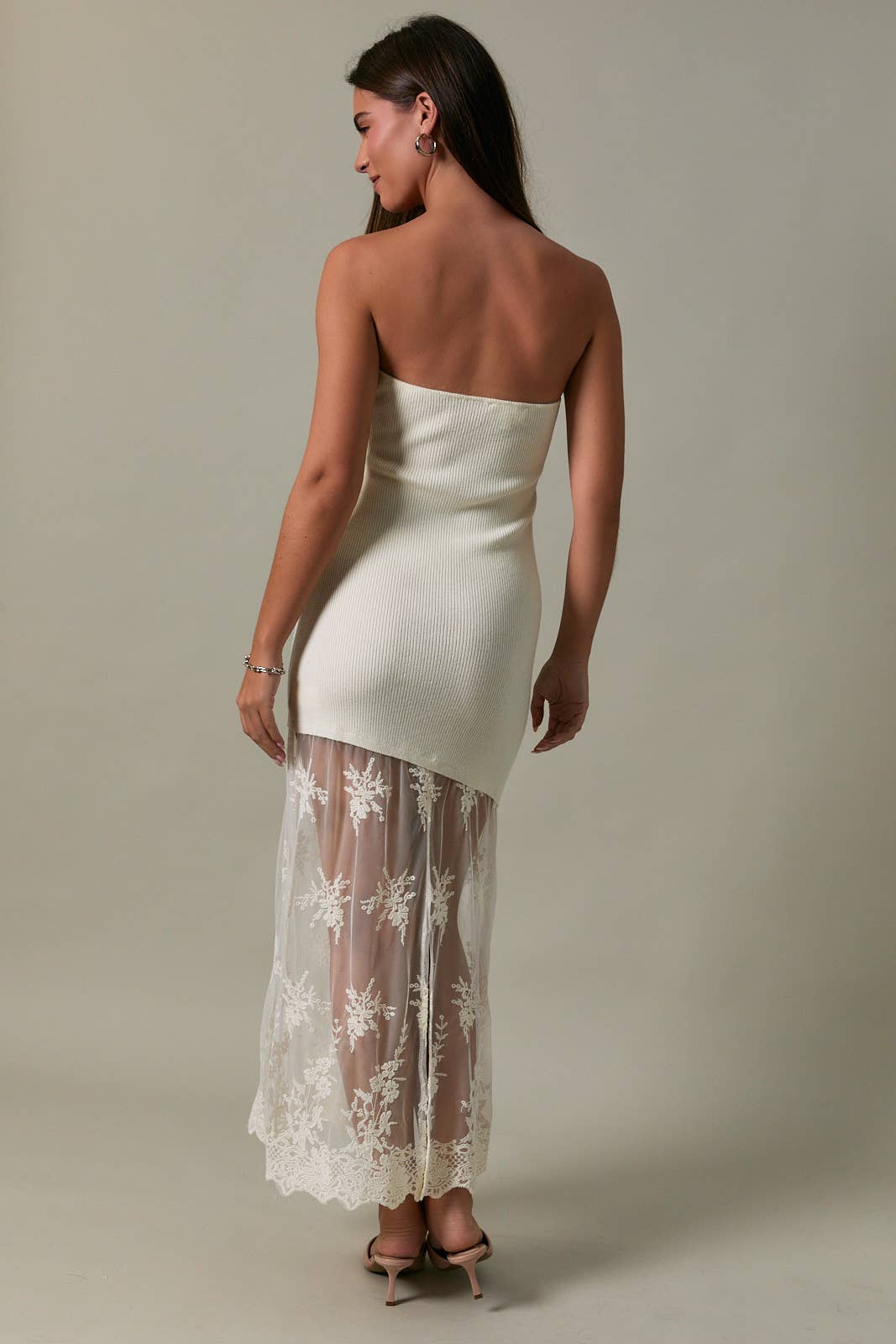 White Lace Sweater Tube Dress