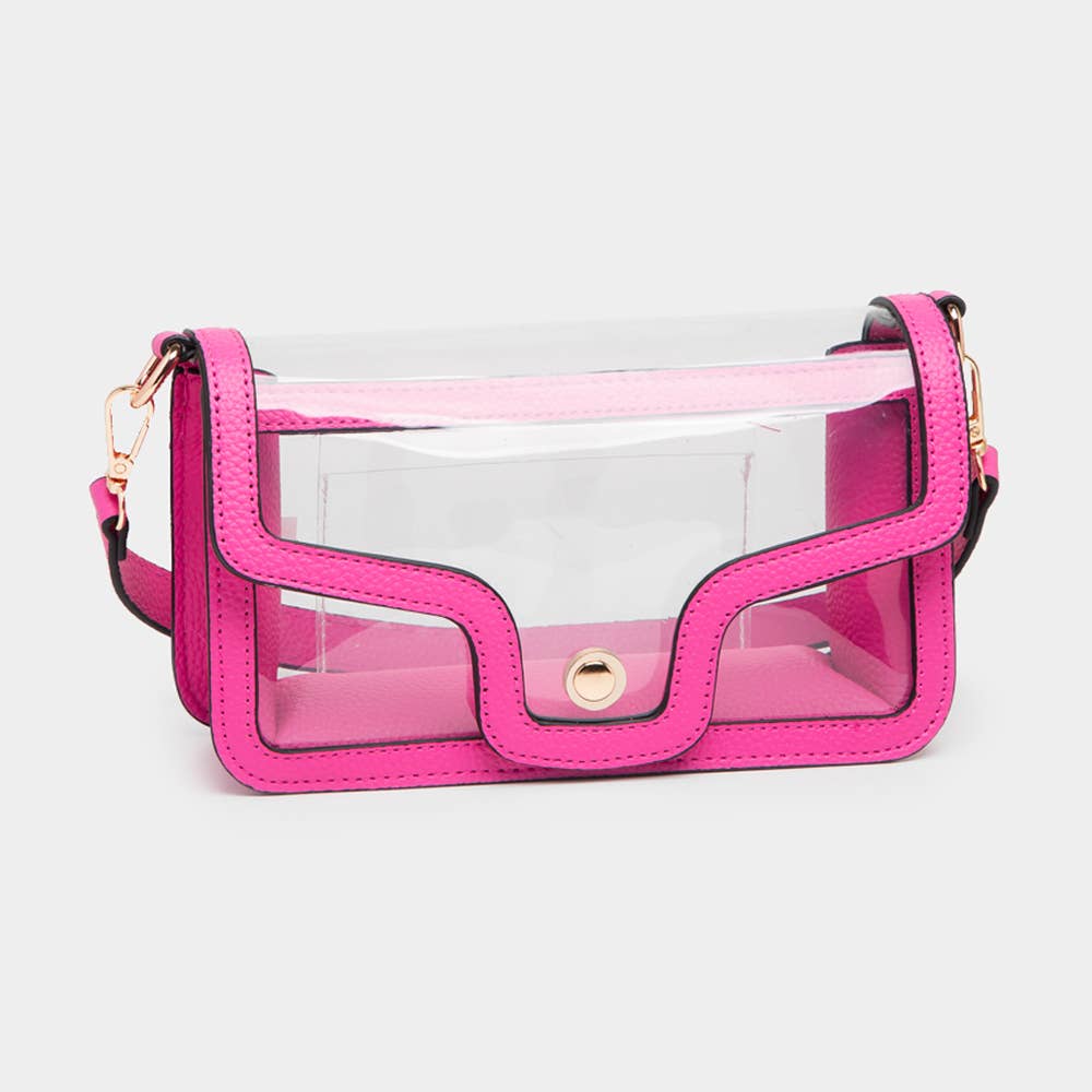 Solid Faux Leather Transparent Rectangle Shoulder Bag: Tan