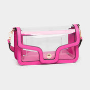 Solid Faux Leather Transparent Rectangle Shoulder Bag: Tan