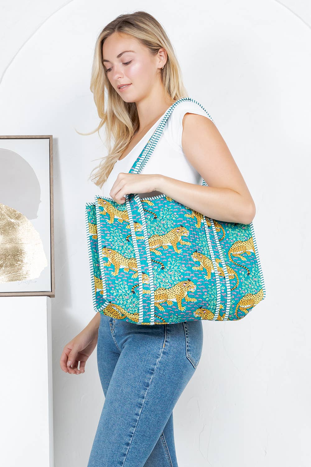 Green Cheetah Reversible Quilted Tote Bag