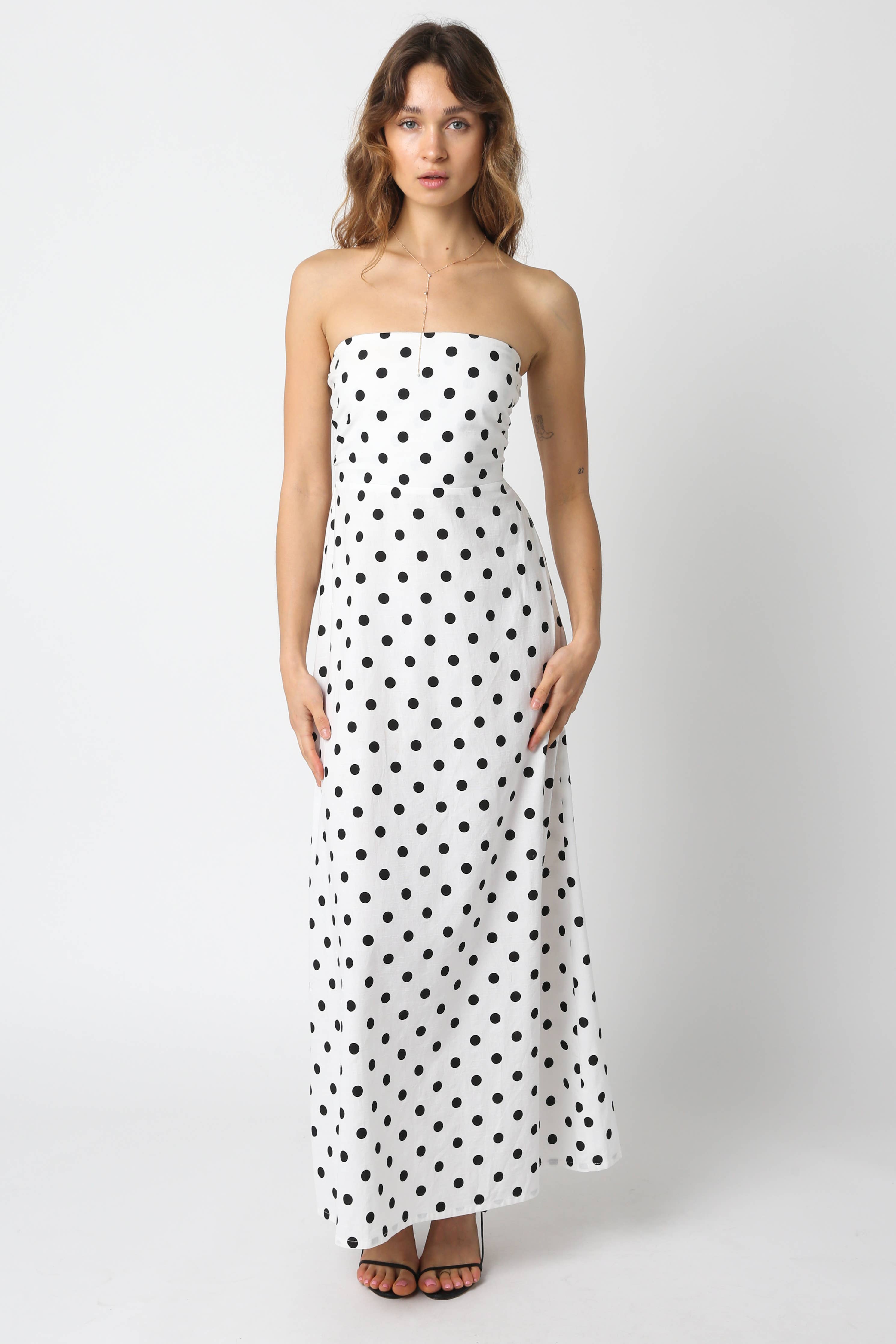 White & Black Polka Dot Maxi Dress