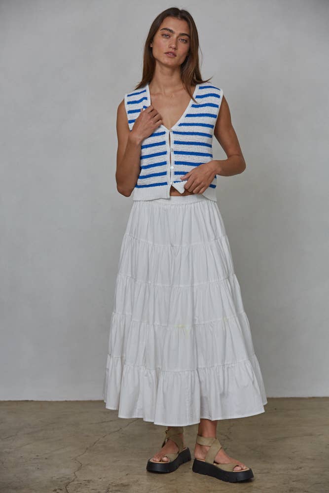 Blue & White Striped Button Up Vest Top
