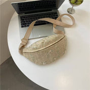 RAFFIA STRAW WAIST FANNY PACK CROSSBODY BELT BAG