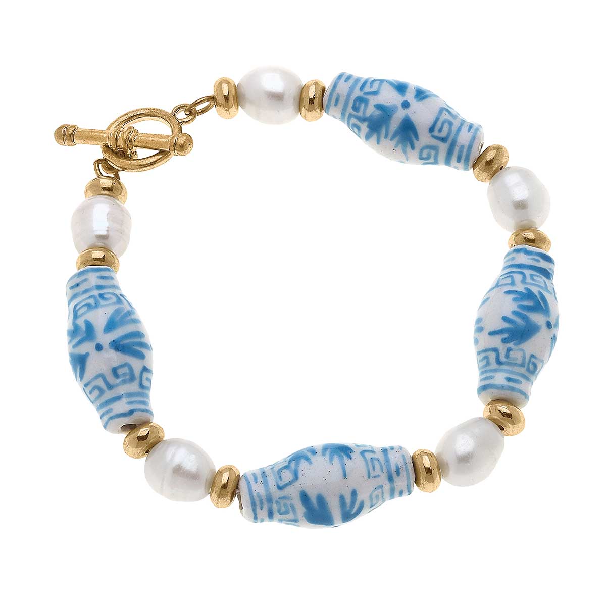 Melanie Porcelain & Pearl T-Bar Bracelet in Wedgwood Blue