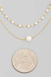 Dainty Layered Chain Pearl Bead Charm Necklace
