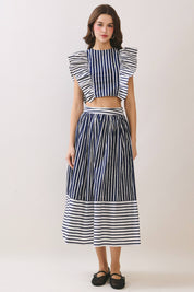Striped Ruffle Sleeves Cropped Top