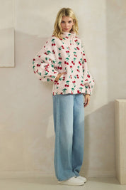 Cherry Printed Quarter Zip Sweater