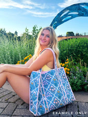 Folk Floral Large Quilted Tote Bag