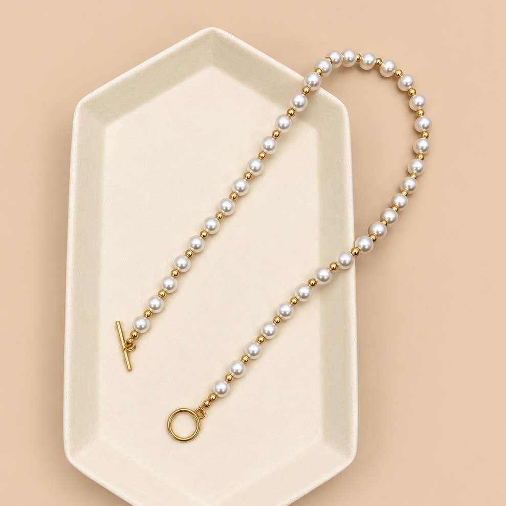 Gold Pearl Toggle Necklace