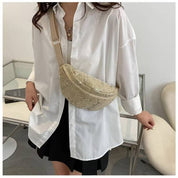 RAFFIA STRAW WAIST FANNY PACK CROSSBODY BELT BAG