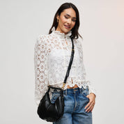 Black Pleated Crescent Hobo Bag