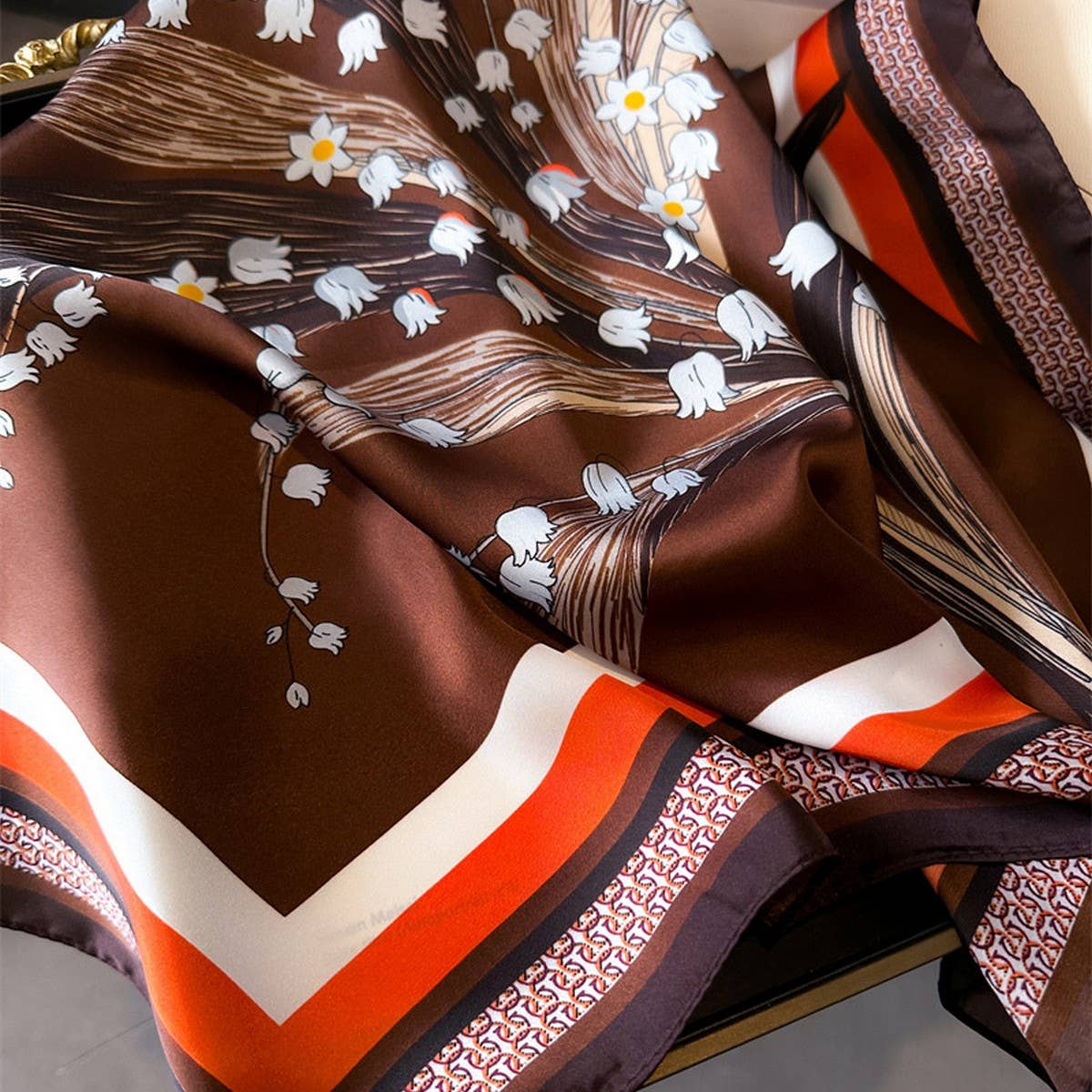 Brown Artistic Small Square Scarf in 100% Polyester