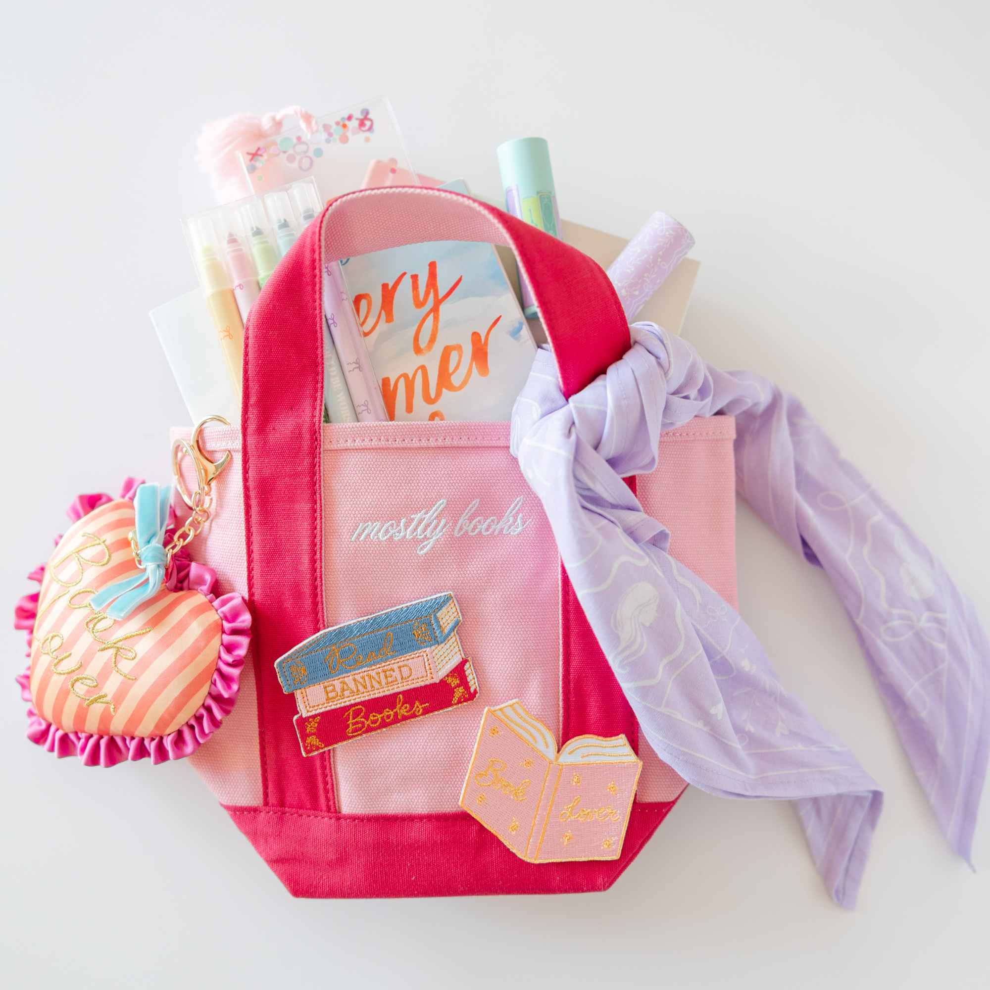 Hot Pink Mostly Books Mini Boat Tote at Ninety Nine Boutique, view 2