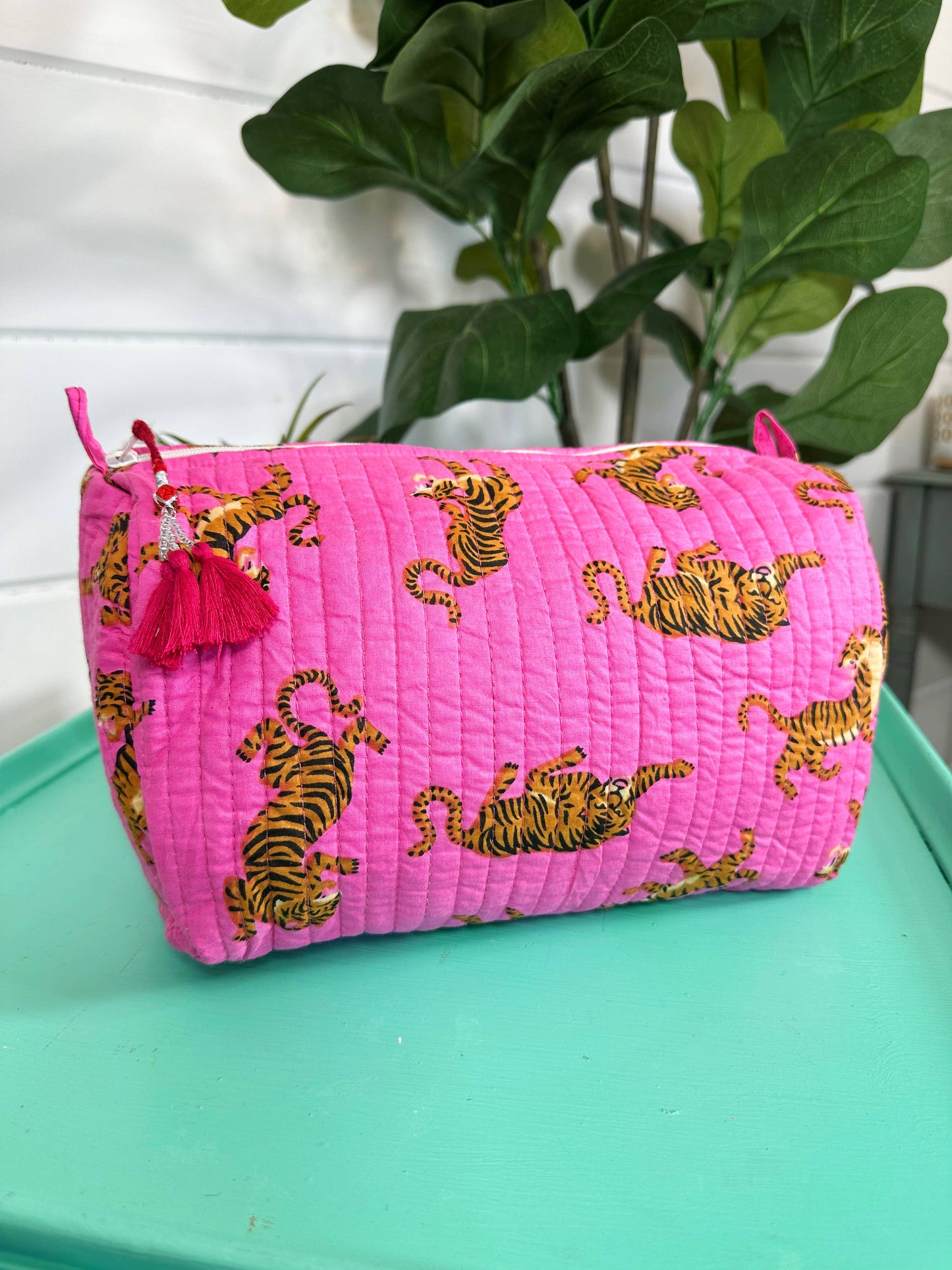 Pink Tiger Quilted Makeup Bag