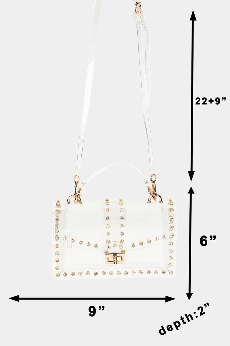 Transparent Rectangle Rhinestone Trim Bag