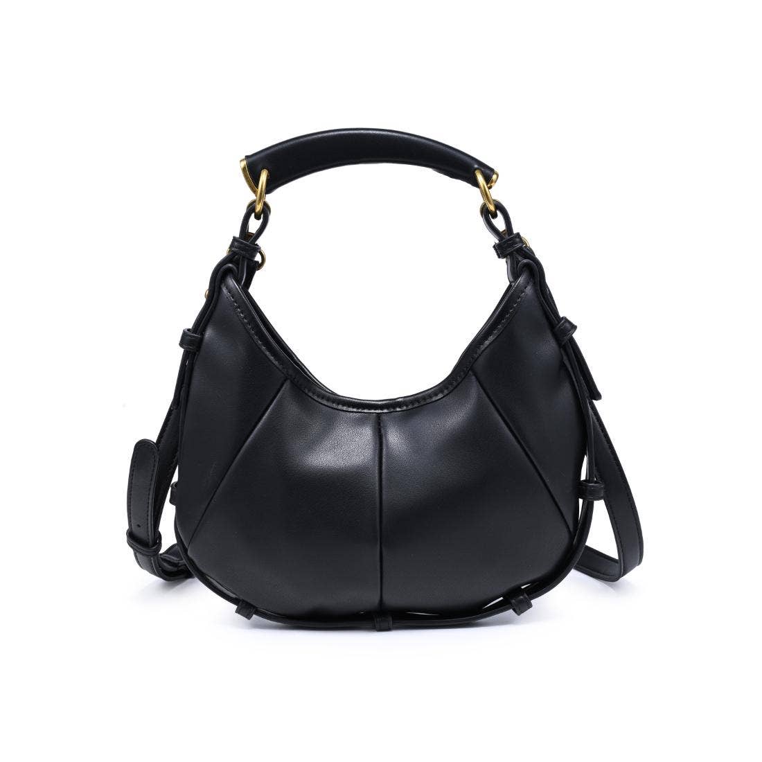 Black Pleated Crescent Hobo Bag