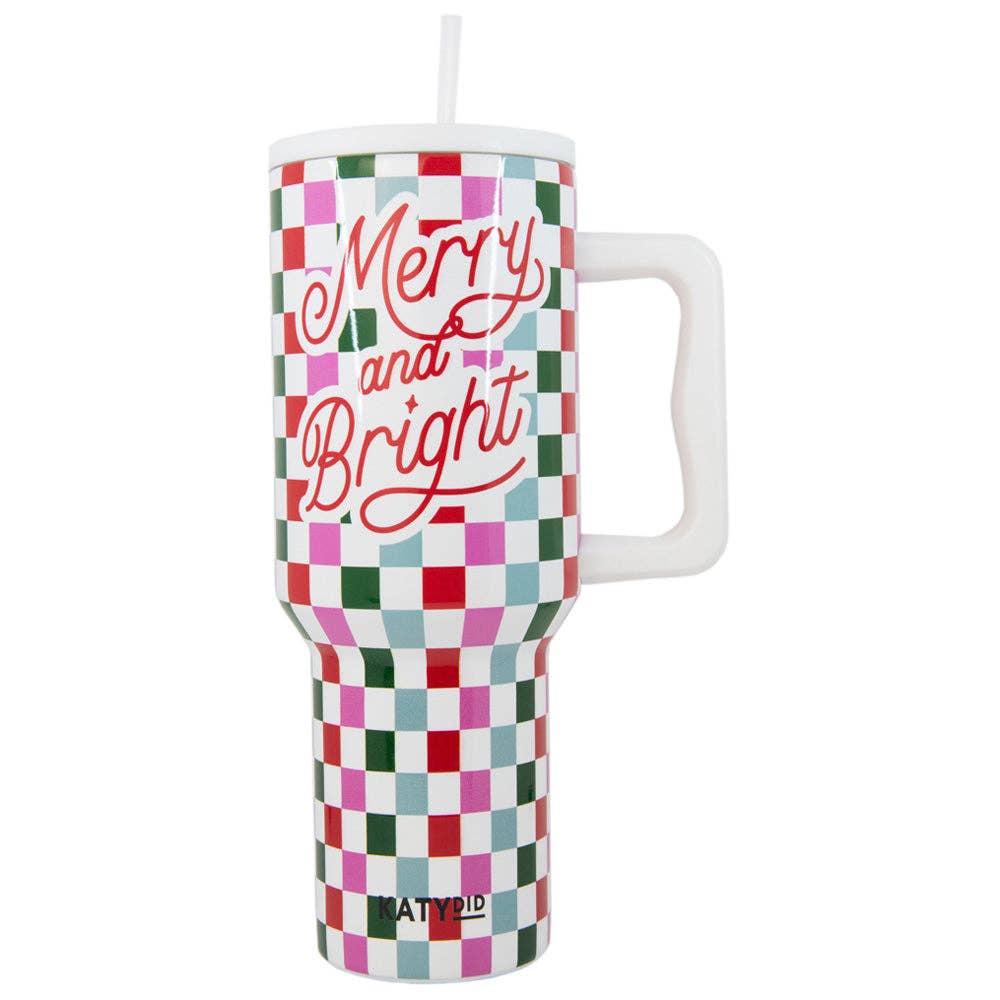 Merry & Bright Checkered Christmas Tumbler Cup