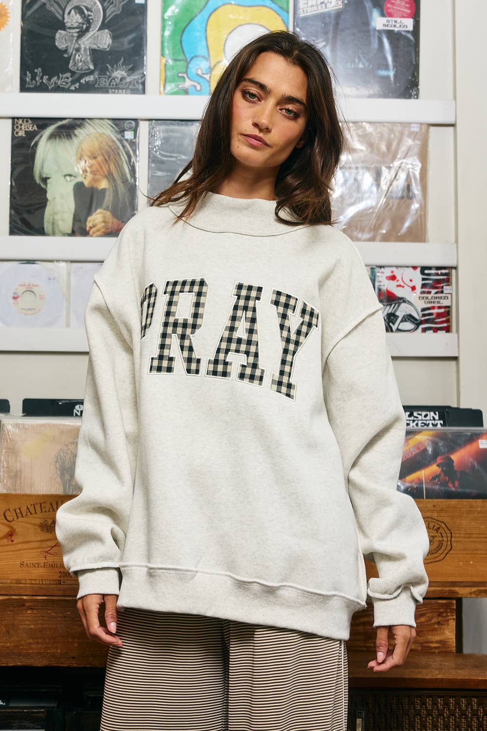 Pray Gingham Appliqué Mockneck