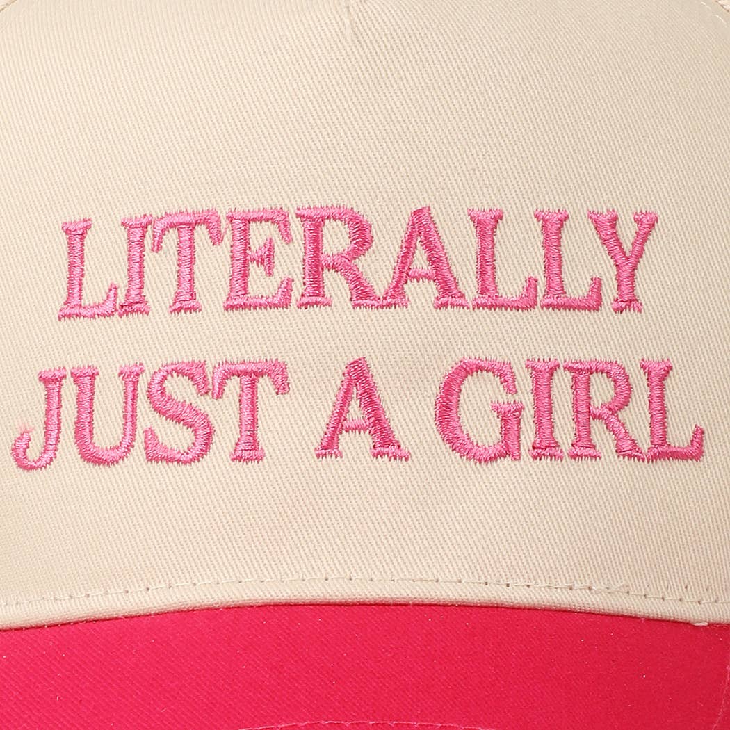 Literally Just A Girl Embroidery Two Tone Trucker Hat: FUCHSIA / ONE SIZE