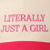 Literally Just A Girl Embroidery Two Tone Trucker Hat: FUCHSIA / ONE SIZE
