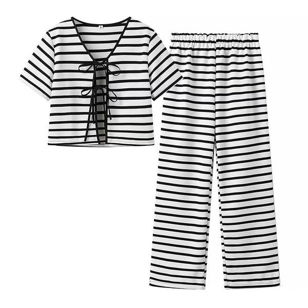 White/Black Striped Knit Set