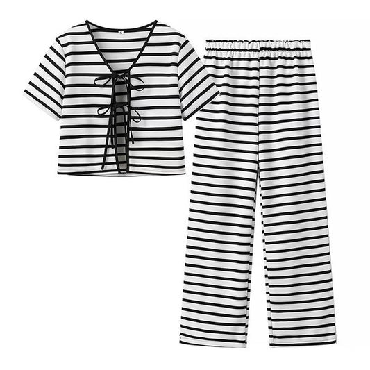 White/Black Striped Knit Set