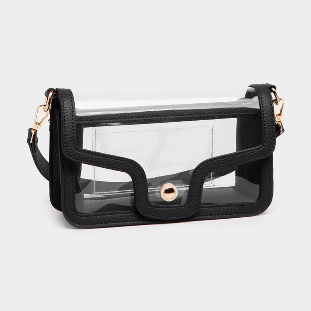 Solid Faux Leather Transparent Rectangle Shoulder Bag: Tan