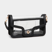 Solid Faux Leather Transparent Rectangle Shoulder Bag: Tan