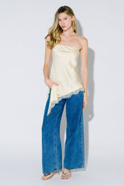 Yellow Satin Strapless Top