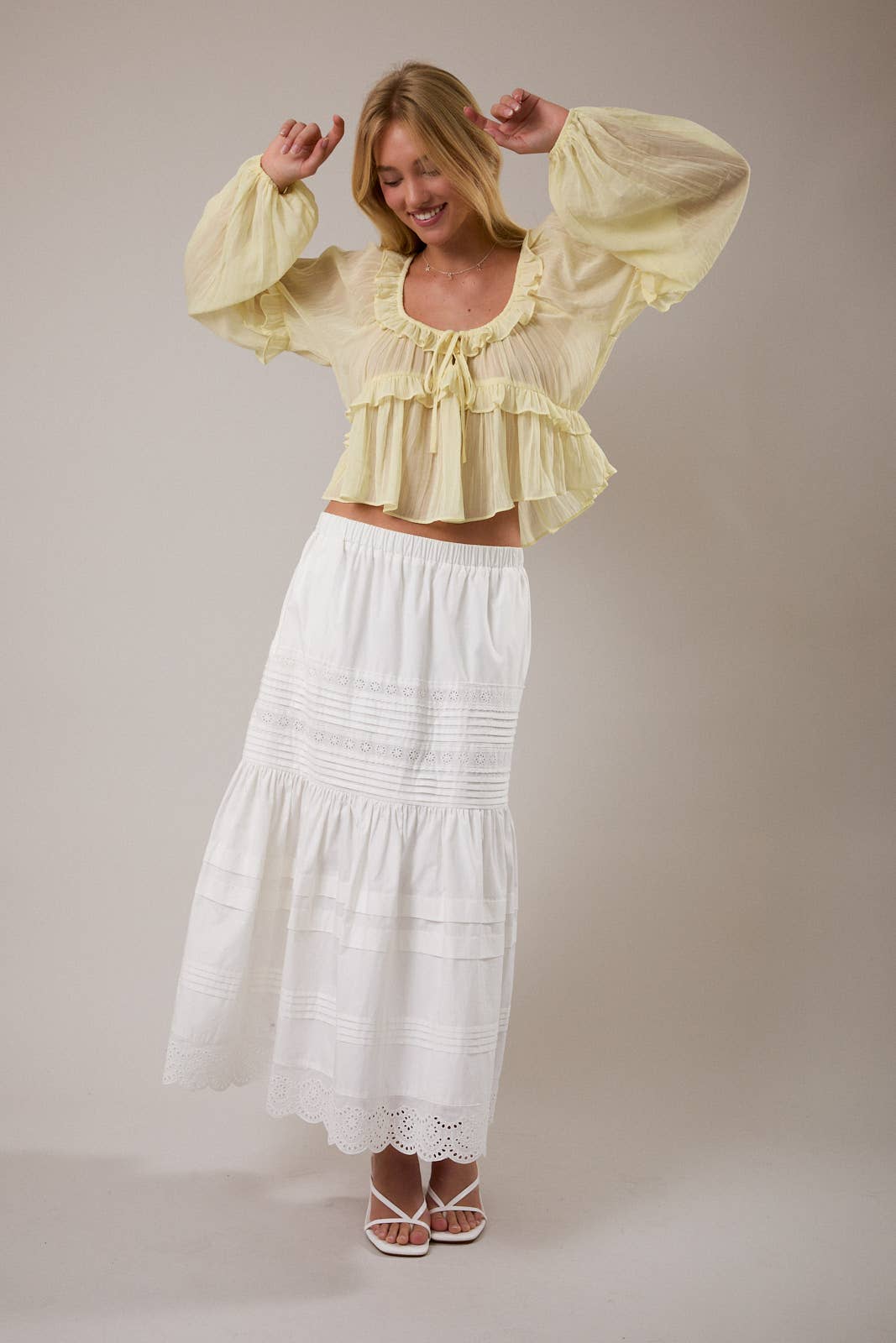 White Mid Rise Detailed Maxi Skirt