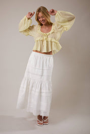 White Mid Rise Detailed Maxi Skirt