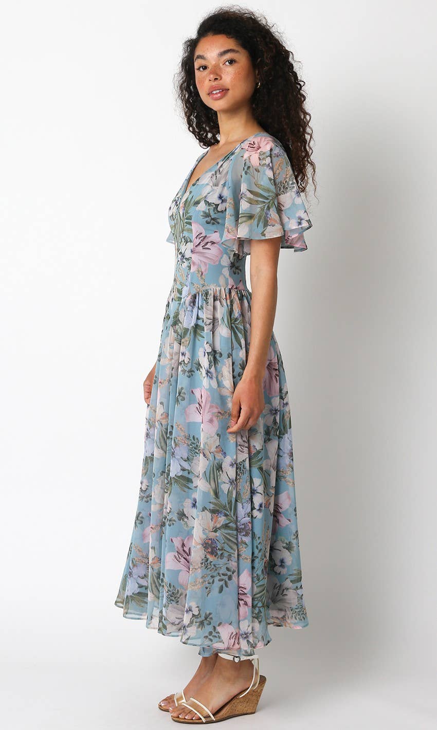 Blue Floral Midi Dress