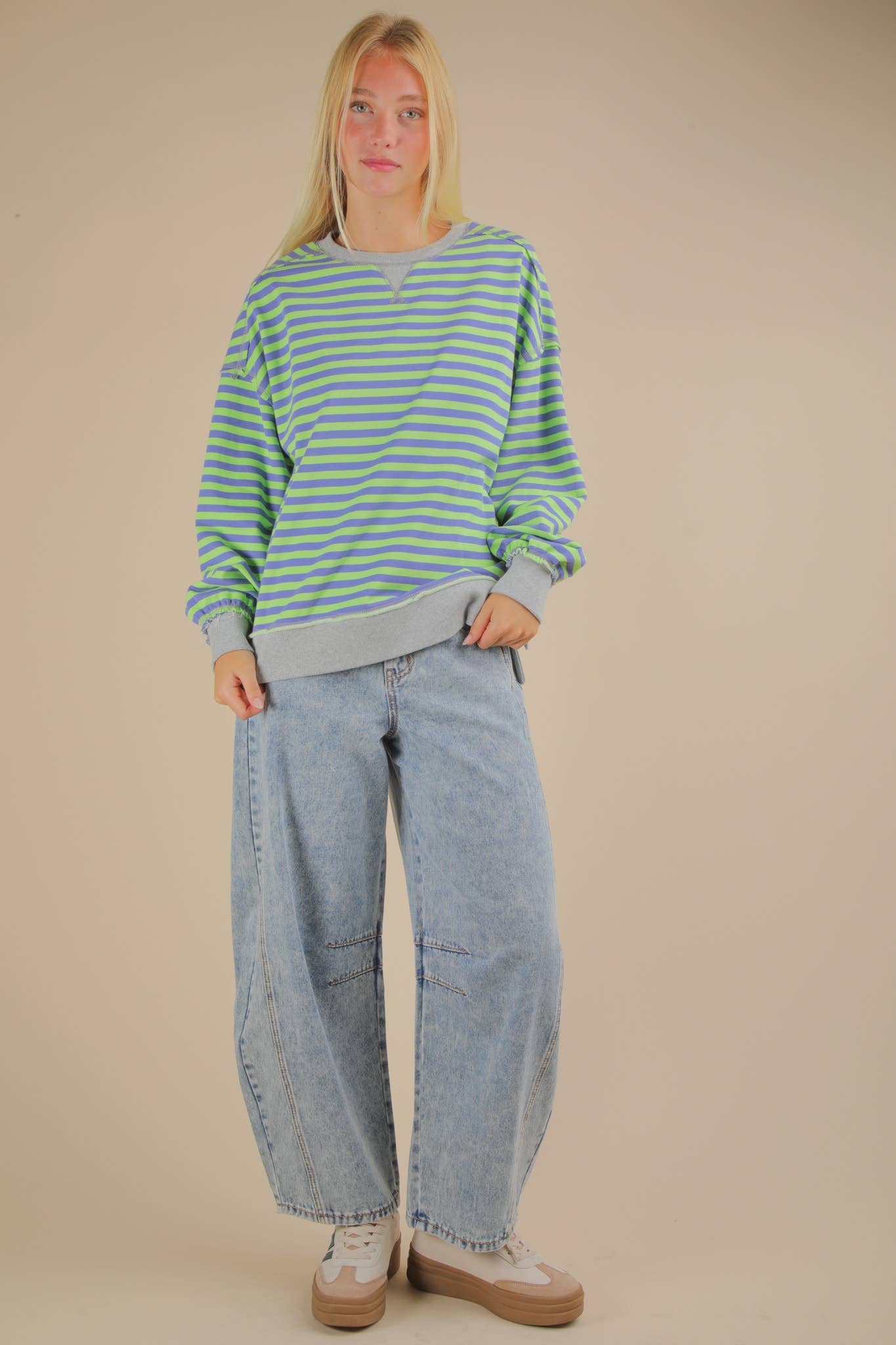 Green/Blue Striped Oversized top