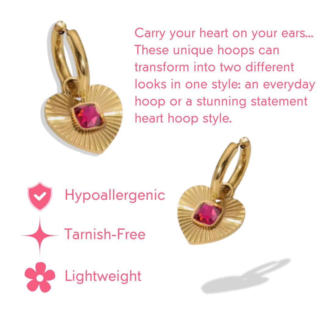 18k Gold Radiant Heart Pendant Statement Hoops