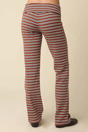Brown Striped Crop Top and Pants Set in Knit