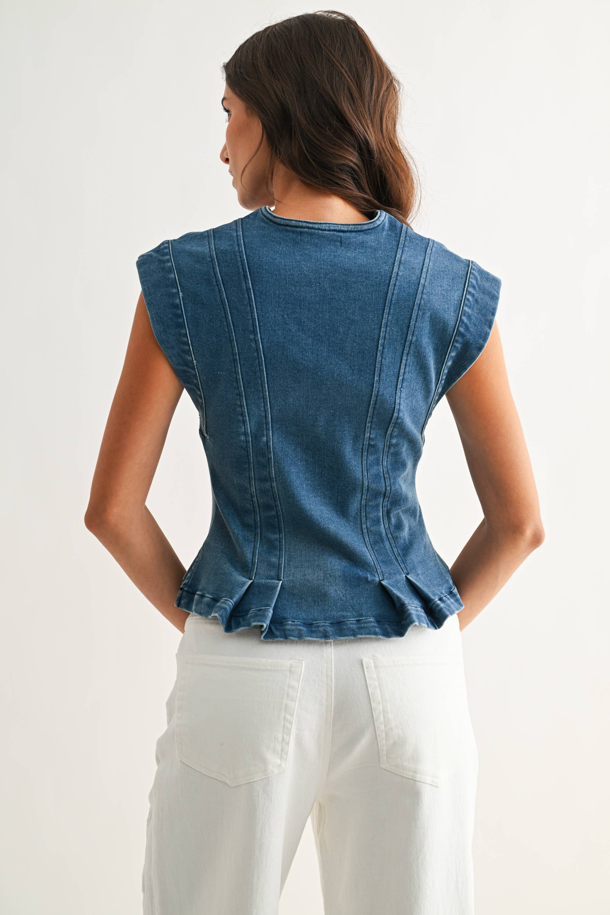 Denim Sleeveless Peplum Top