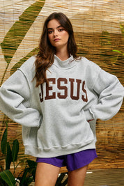 Brown Embroidered Jesus Gray Mockneck