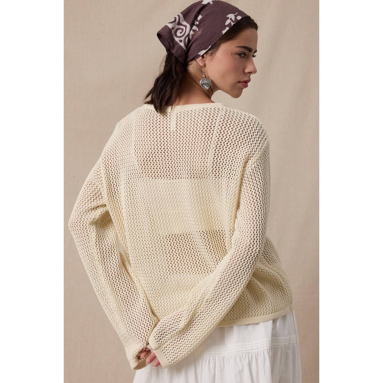 Cream Fish Trio Open Knit Sweater